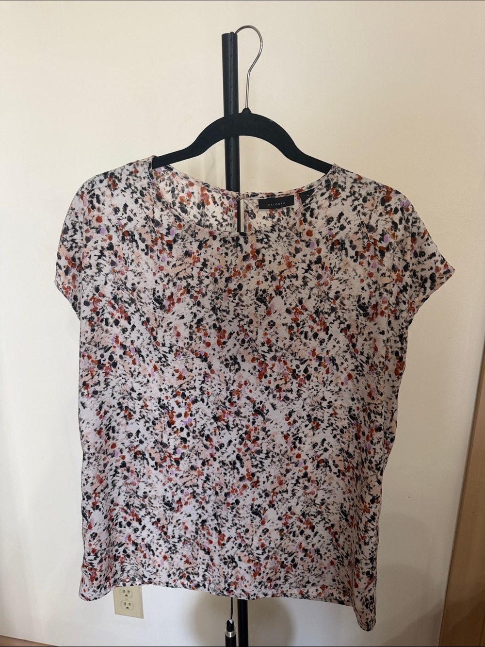 Halogen White Multi-Color Floral Cap-Sleeve Blouse